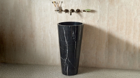Черная раковина с пьедесталом Alana M11 из натурального мрамора Nero Marquina ИСПАНИЯ 0410181711 для  комнаты_3