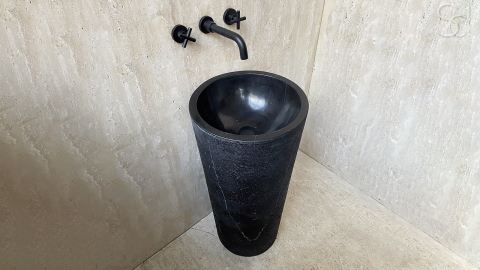 Мраморная раковина на пьедестале Alana M12 из черного камня Nero Marquina ИСПАНИЯ 0410185712 для ванной комнаты_2