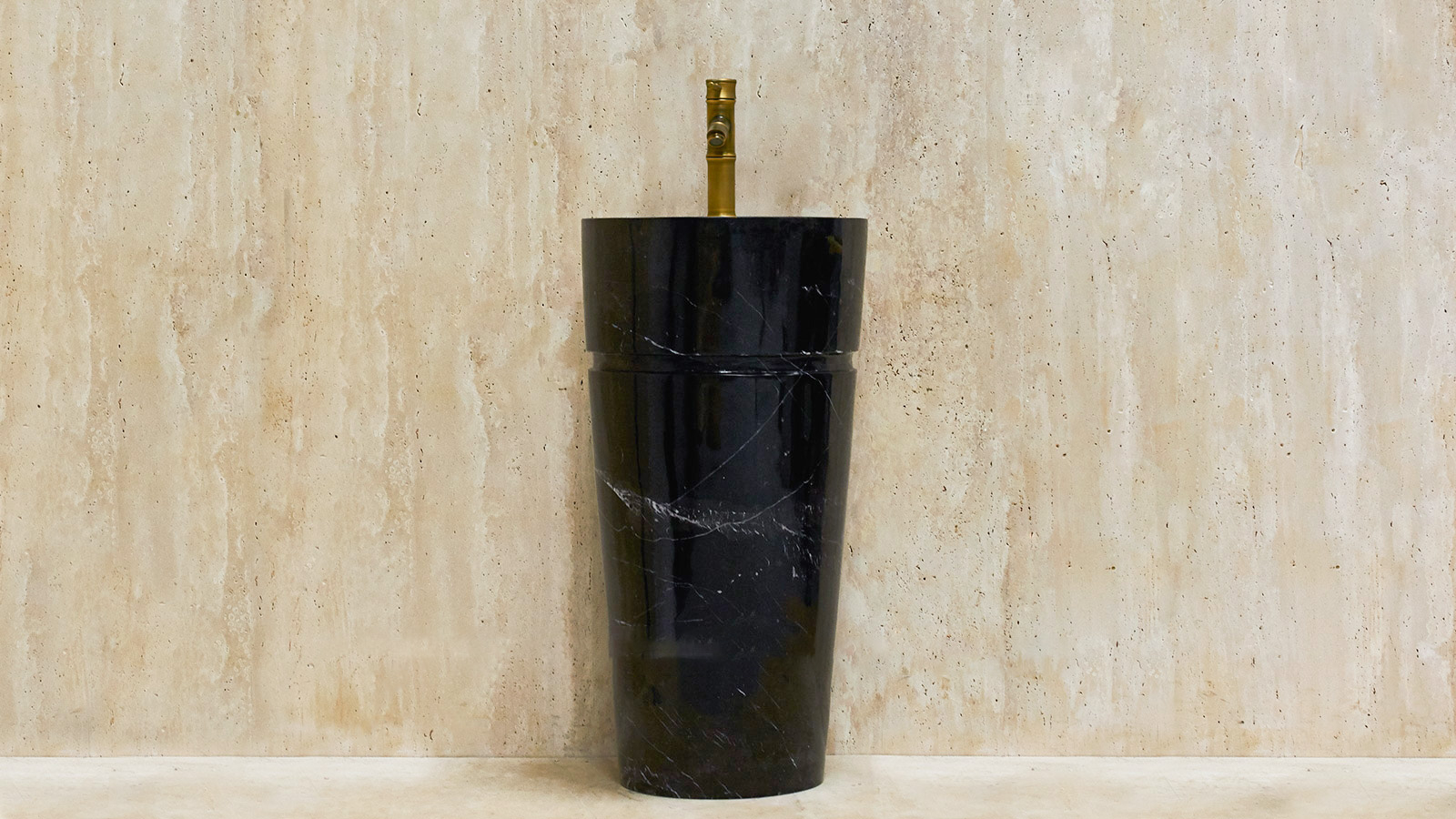 Мраморная раковина на пьедестале Alana M4 из черного камня Nero Marquina ИСПАНИЯ 041018174 для ванной комнаты_2