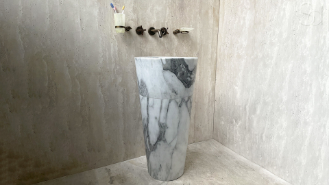 Мраморная раковина с пьедесталом Alana M11 из белого камня Statuario ИТАЛИЯ 0411451711 для  комнаты_5