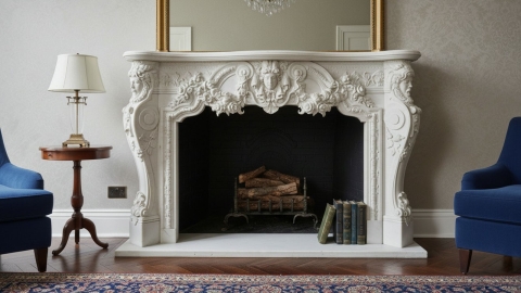 Каменный портал белого цвета для облицовки камина Ambra из мрамора Bianco Extra 229111901_5