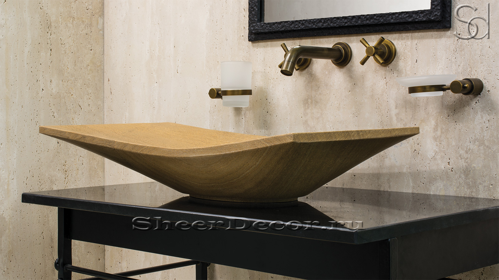 Мраморная раковина Ariana из коричневого камня Wooden Yellow ЕГИПЕТ 143032111 для ванной комнаты_3