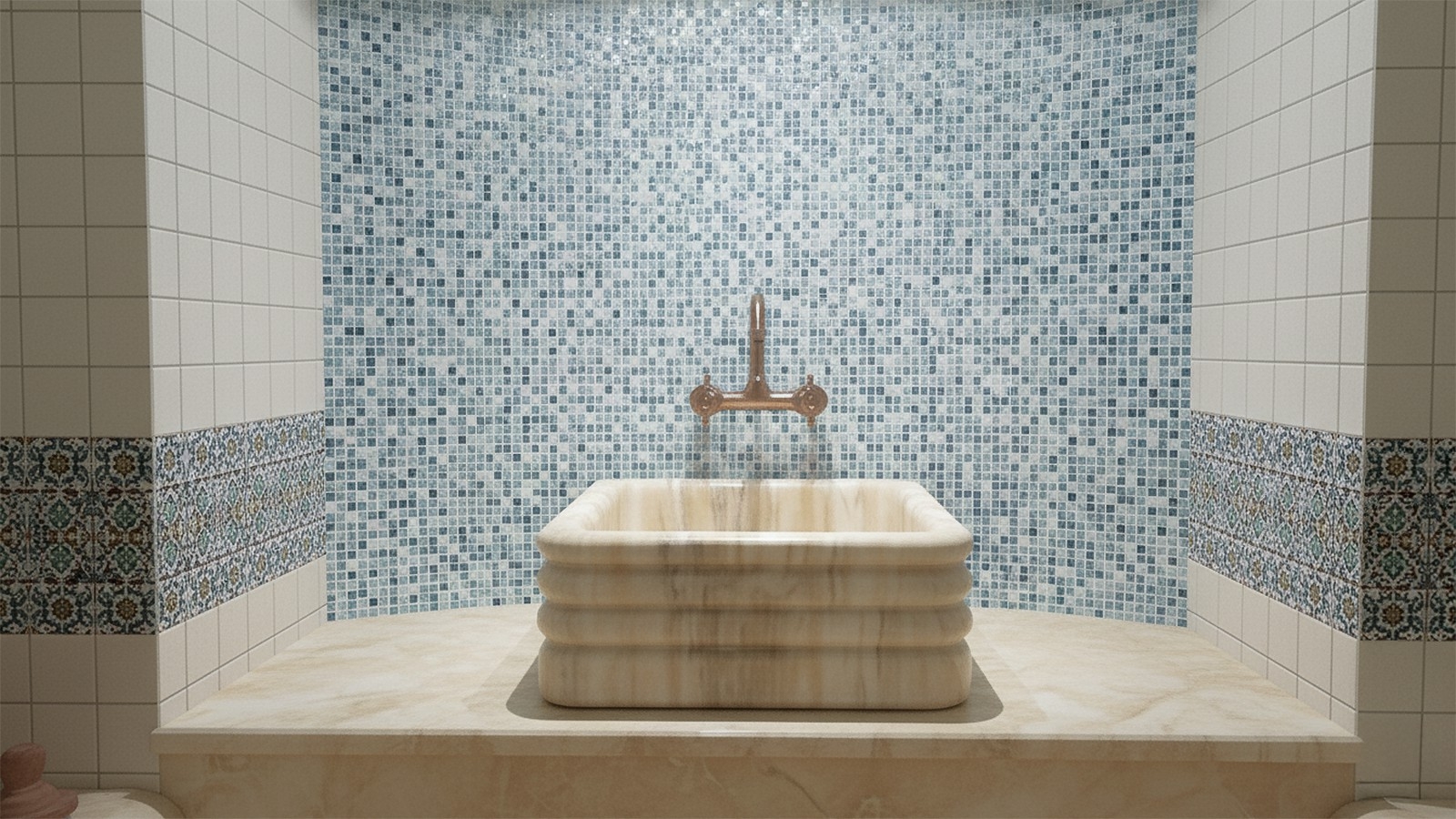 Курна Baile из мрамора Sunset Red 102057121_4 Мраморная курна квадратной формы Baile из розового мрамора Sunset Red ПАКИСТАН 102057121_4