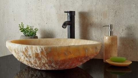 Желтая раковина с пьедесталом Balena из камня оникса Honey Onyx ИНДИЯ 373016111 для ванной комнаты_1