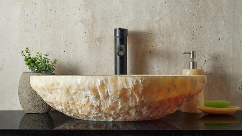 Желтая раковина с пьедесталом Balena из камня оникса Honey Onyx ИНДИЯ 373016111 для ванной комнаты_2