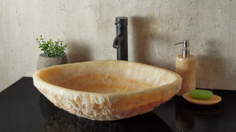 Желтая раковина с пьедесталом Balena из камня оникса Honey Onyx ИНДИЯ 373016111 для ванной комнаты_3
