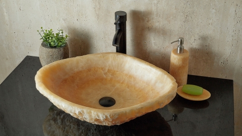 Желтая раковина с пьедесталом Balena из камня оникса Honey Onyx ИНДИЯ 373016111 для ванной комнаты_4