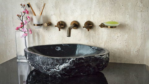 Мраморная раковина Balena из черного камня Nero Marquina ИСПАНИЯ 373018311 для ванной комнаты_2