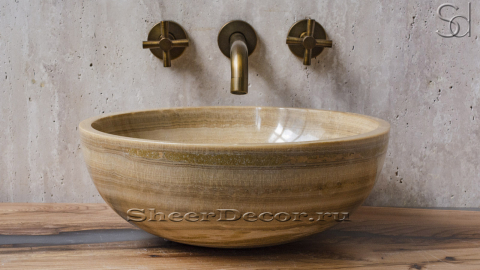 Каменная мойка Bowl M7 из бежевого оникса Beige Honey ИНДОНЕЗИЯ 637093117 для ванной комнаты_2