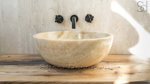 Каменная мойка Bowl M17 из бежевого оникса Beige Honey ИНДОНЕЗИЯ 6370931117 для ванной комнаты_2