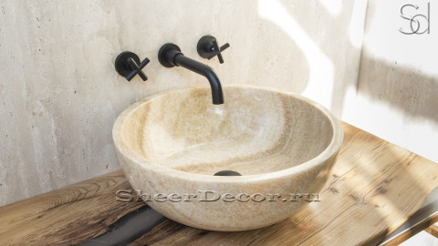 Каменная мойка Bowl M17 из бежевого оникса Beige Honey ИНДОНЕЗИЯ 6370931117 для ванной комнаты_3