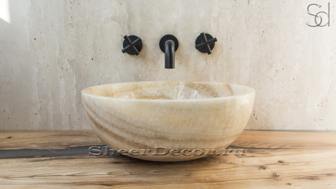 Каменная мойка Bowl M18 из бежевого оникса Beige Honey ИНДОНЕЗИЯ 6370931118 для ванной комнаты_2