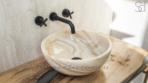 Каменная мойка Bowl M18 из бежевого оникса Beige Honey ИНДОНЕЗИЯ 6370931118 для ванной комнаты_3