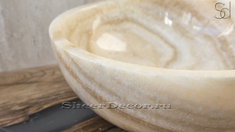 Каменная мойка Bowl M18 из бежевого оникса Beige Honey ИНДОНЕЗИЯ 6370931118 для ванной комнаты_4