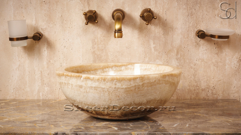 Бежевая раковина Bowl из камня оникса Beige Honey ИНДОНЕЗИЯ 637093111 для ванной комнаты_1