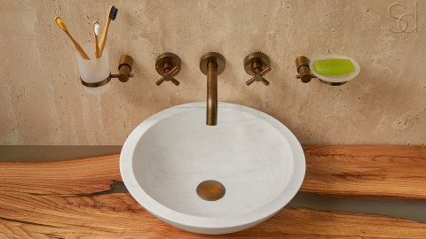 Белая раковина Bowl из натурального мрамора Bianco Extra ИСПАНИЯ 637111111 для ванной комнаты_3