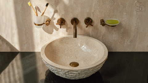 Мраморная раковина Bowl из бежевого камня Biscuit Stone ИНДОНЕЗИЯ 637375511 для ванной комнаты_10