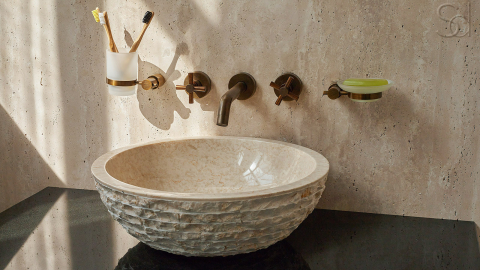 Мраморная раковина Bowl из бежевого камня Biscuit Stone ИНДОНЕЗИЯ 637375511 для ванной комнаты_9