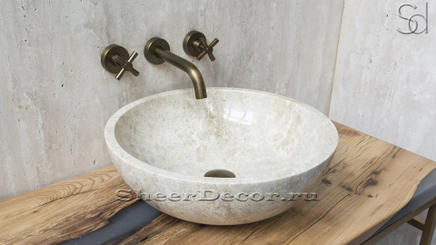 Мраморная раковина Bowl M13 из бежевого камня Biscuit Stone ИНДОНЕЗИЯ 6373751113 для ванной комнаты_1