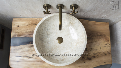 Мраморная раковина Bowl M13 из бежевого камня Biscuit Stone ИНДОНЕЗИЯ 6373751113 для ванной комнаты_2