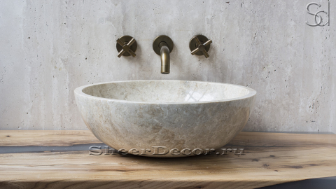 Мраморная раковина Bowl M13 из бежевого камня Biscuit Stone ИНДОНЕЗИЯ 6373751113 для ванной комнаты_3