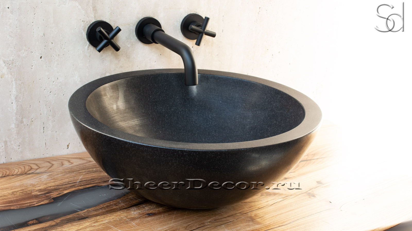 Гранитная раковина Bowl из черного камня Carbon ИНДОНЕЗИЯ 637008011 для ванной комнаты_2