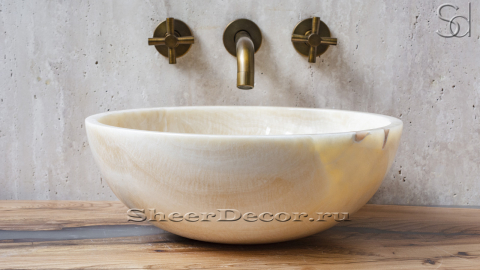 Каменная мойка Bowl M7 из бежевого оникса Creame Honey ИНДОНЕЗИЯ 637966117 для ванной комнаты_2