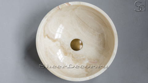 Каменная мойка Bowl M7 из бежевого оникса Creame Honey ИНДОНЕЗИЯ 637966117 для ванной комнаты_3