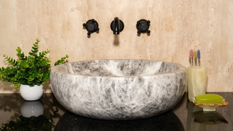 Мраморная раковина Bowl из серого камня Crystalo grey ИТАЛИЯ 637933111 для ванной комнаты_2