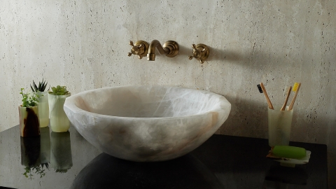 Каменная мойка Bowl M26 из белого кварцита Crystalo БРАЗИЛИЯ 6379331126 для ванной комнаты_1