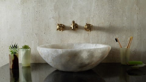 Каменная мойка Bowl M26 из белого кварцита Crystalo БРАЗИЛИЯ 6379331126 для ванной комнаты_2