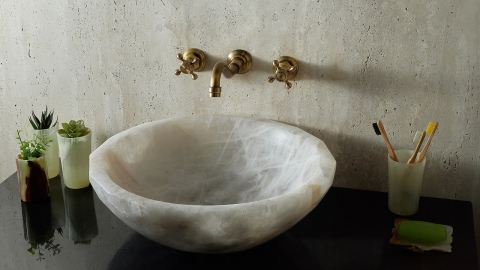 Каменная мойка Bowl M26 из белого кварцита Crystalo БРАЗИЛИЯ 6379331126 для ванной комнаты_3