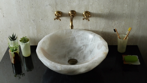Каменная мойка Bowl M26 из белого кварцита Crystalo БРАЗИЛИЯ 6379331126 для ванной комнаты_4