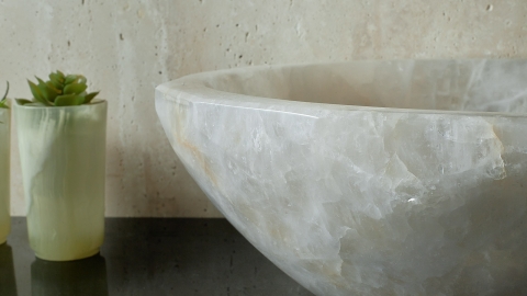 Каменная мойка Bowl M26 из белого кварцита Crystalo БРАЗИЛИЯ 6379331126 для ванной комнаты_5