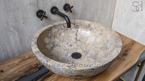 Мраморная раковина Bowl из бежевого камня Emperador Light ИСПАНИЯ 637061111 для ванной комнаты_2