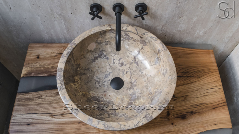 Мраморная раковина Bowl из бежевого камня Emperador Light ИСПАНИЯ 637061111 для ванной комнаты_3