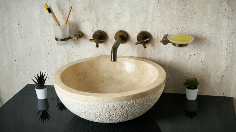Мраморная раковина Bowl из бежевого камня Galala Beige ИНДОНЕЗИЯ 637094811 для ванной комнаты_1