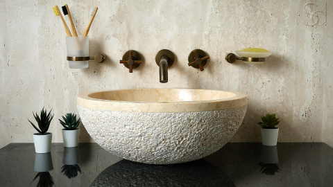 Мраморная раковина Bowl из бежевого камня Galala Beige ИНДОНЕЗИЯ 637094811 для ванной комнаты_2