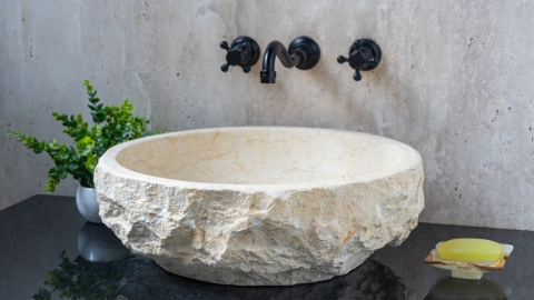 Мраморная раковина Bowl из бежевого камня Galala Beige ИНДОНЕЗИЯ 637094311 для ванной комнаты_3