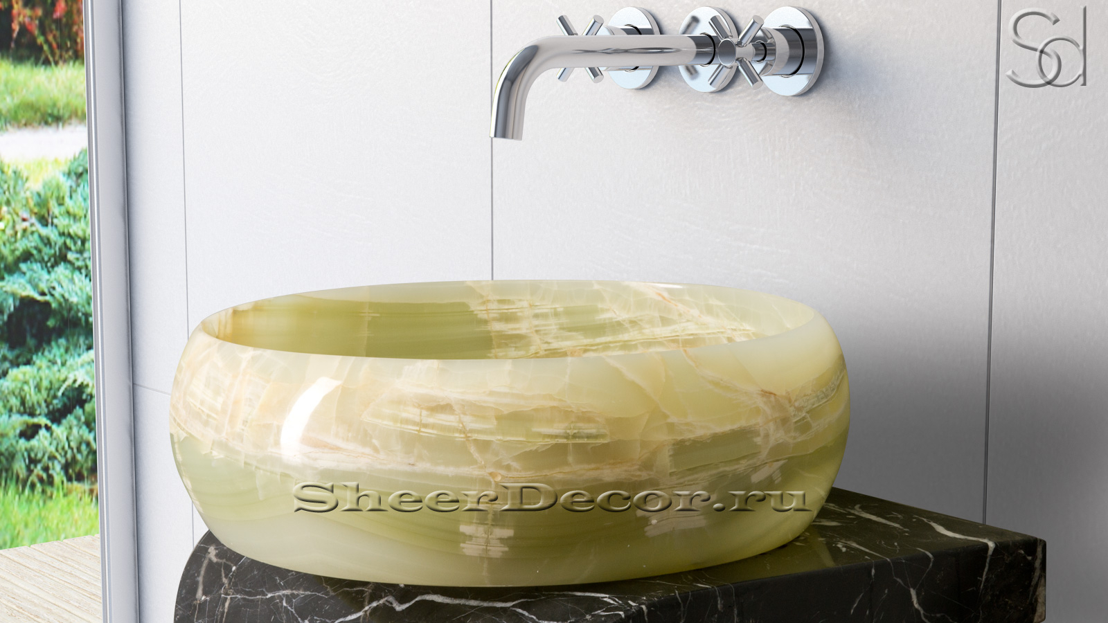Зеленая раковина Bowl M4 из камня оникса Green Onyx ПАКИСТАН 637033114 для ванной комнаты_1