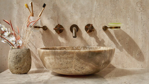 Каменная мойка Bowl M7 из серого оникса Grey Onyx ИНДОНЕЗИЯ 637453117 для ванной комнаты_2