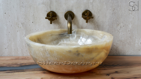Каменная мойка Bowl M7 из желтого оникса Herbal Honey ИНДОНЕЗИЯ 637427117 для ванной комнаты_2