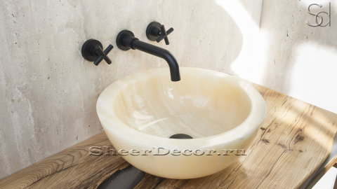 Каменная мойка Bowl M15 из желтого оникса Honey Onyx ИНДИЯ 6370161115 для ванной комнаты_3