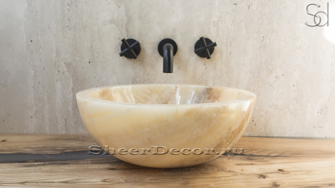 Каменная мойка Bowl M16 из желтого оникса Honey Onyx ИНДИЯ 6370161116 для ванной комнаты_2