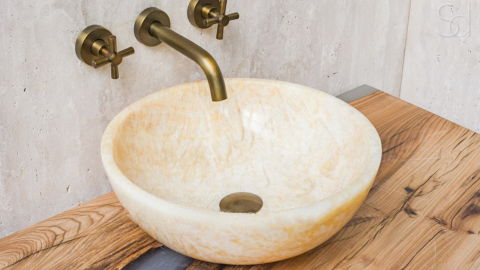 Каменная мойка Bowl M10 из желтого оникса Honey Onyx ИНДИЯ 6370161110 для ванной комнаты_4