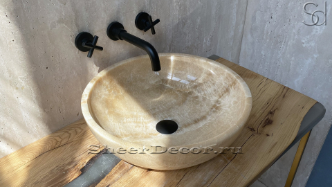 Каменная мойка Bowl M12 из желтого оникса Honey Onyx ИНДИЯ 6370161112 для ванной комнаты_4
