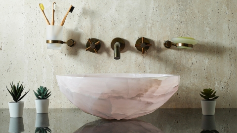 Каменная раковина круглой формы Bowl из розового камня Pink Onyx_4