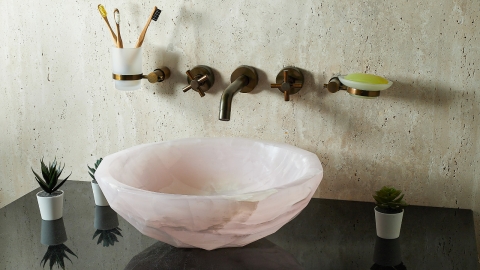 Каменная раковина круглой формы Bowl из розового камня Pink Onyx_5