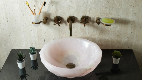 Каменная раковина круглой формы Bowl из розового камня Pink Onyx_6