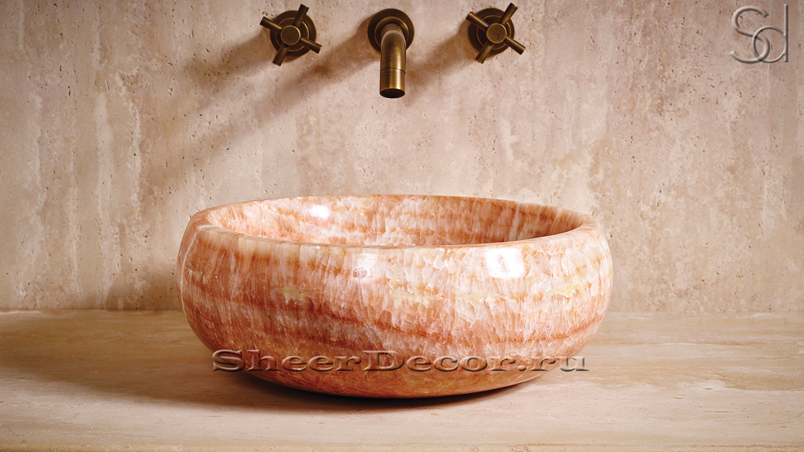 Красная раковина Bowl из камня оникса Red Honey ИНДИЯ 637079111 для ванной комнаты_2